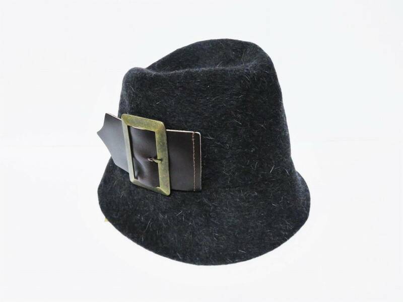 送料無料 定価3.2万 新品 Lola HATS サイドベルト ラビットファー ハット アメリカ製 57cm ローラ ウール ブラック グレー 帽子