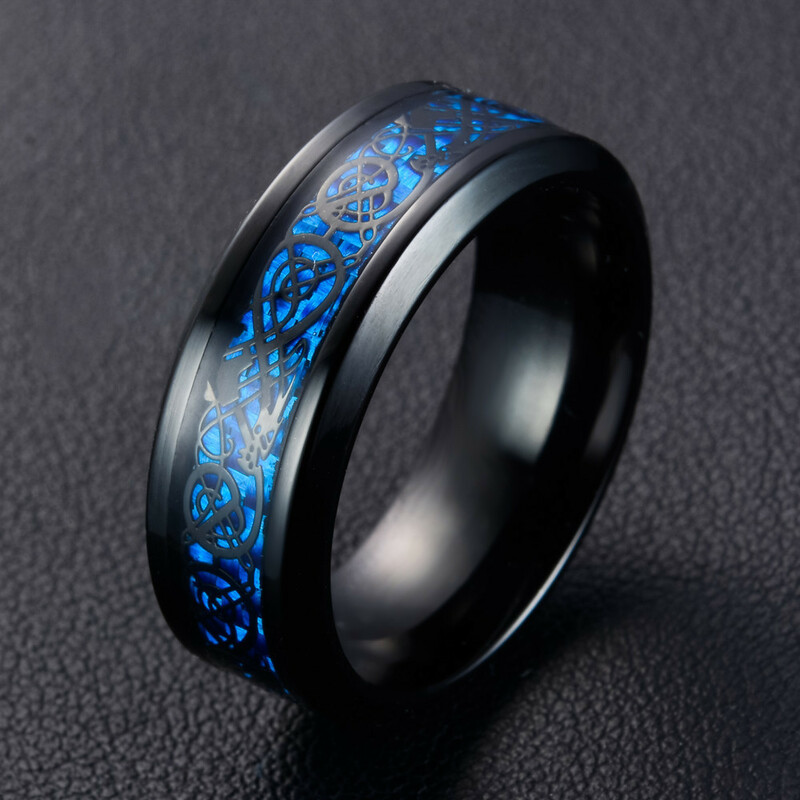 16号 ブラック×ブルー 新品 送料無料 ドラゴンピースデザイン ステンレスリング 指輪 レディースメンズ 誕生日プレゼント アクセサリー