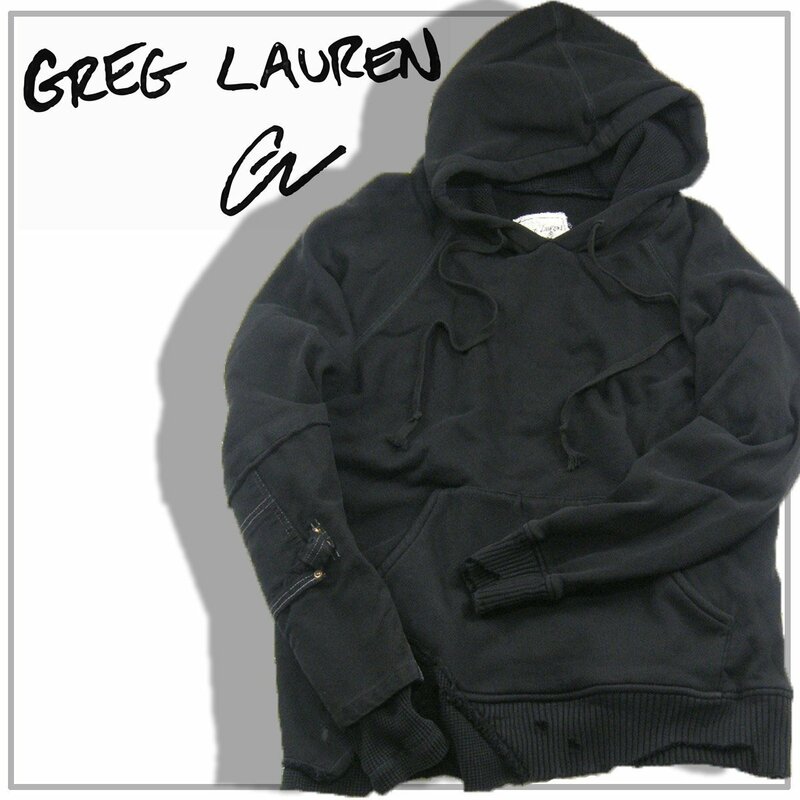 新品 アメリカ製 【Greg Lauren / グレッグローレン】 BLK WRK CANVAS FRAGMENT HOODIE 1 フーディー パーカー 定価15万円 ★352679 ワーク