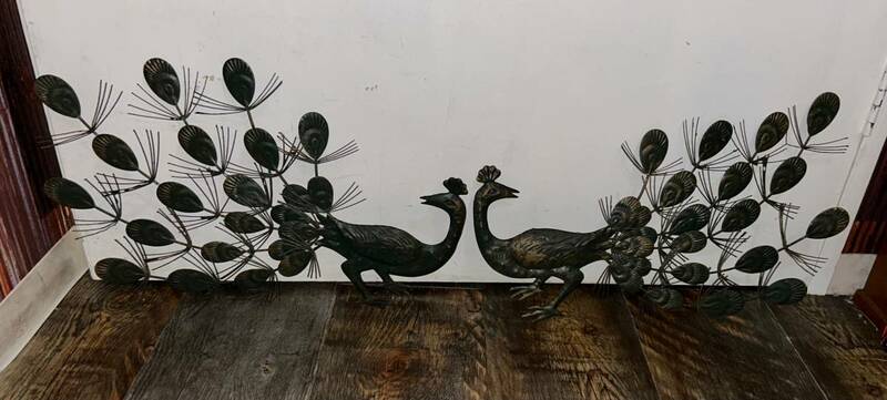 【No.72】Vintage Metal Peacock Wall Art 1960~1970s Hanging Mid Century 孔雀 鉄製 アート 美術品 骨董 ビンテージ 中古品