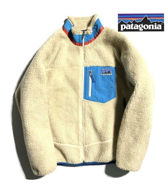 極希少【アラスカブルー】Patagonia パタゴニア レトロX フリースジャケット キッズ XL (レディースM～L相当) ナチュラル×ブルー 即完売