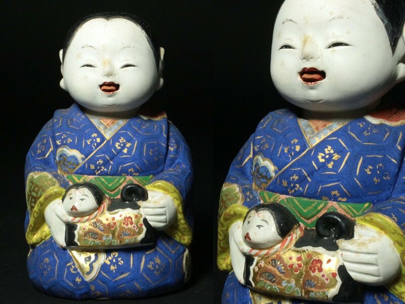 時代人形 首振り童子 舌出しからくり人形 犬筥持ち 彩色 日本人形 検 嵯峨人形 御所人形