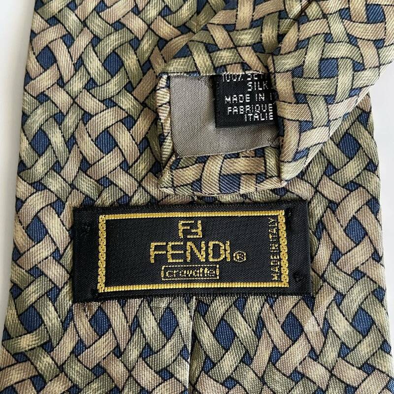 FENDI(フェンディ) 紺緑茶色編み込みネクタイ
