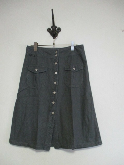 TORAJEANS ネイビーグレーヒッコリー膝下丈スカート（USEＤ）93023