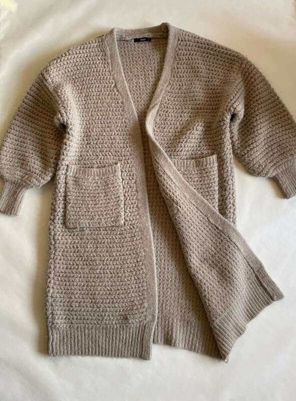 DURAS デュラス 羽織り コート 編み込み ニット 厚手ウール 暖かい ベージュ F フリーサイズ 大きいサイズ可 ガウンコート