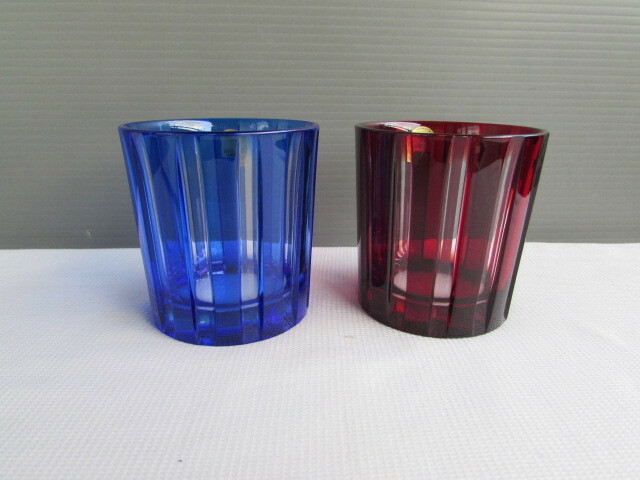 クリスタルダルク ロックグラス■ペア 　赤 青 KAMAY カメイガラス Cristal d'Arques 