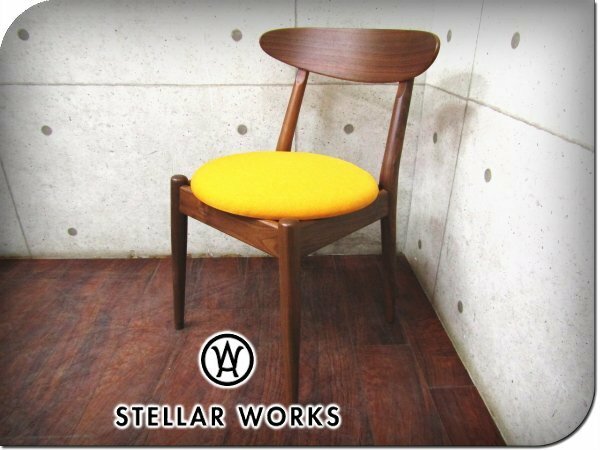 ■新品/未使用品/STELLAR WORKS/高級/FLYMEe/Louisiana Chair(1958)/Vilhelm Wohlert/ウォールナット/ランクC/イエロー/152900円/ft8567m