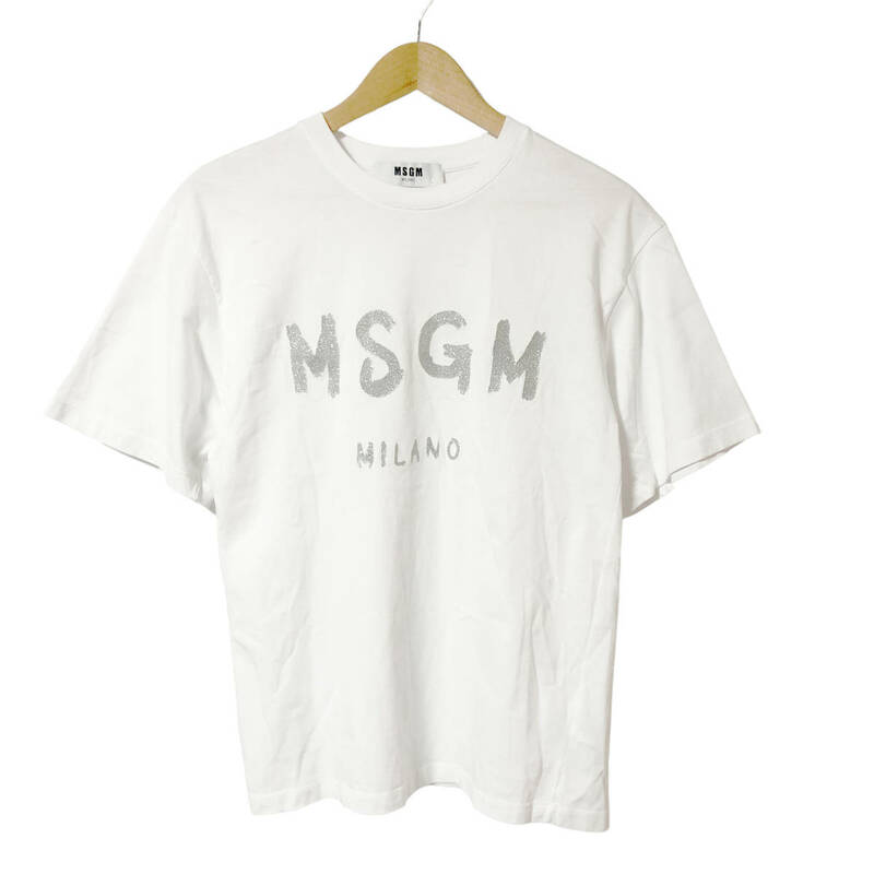 MSGM エムエスジーエム Tシャツ ラメロゴ 半袖 XS 白 2041MDM94 レディース A28