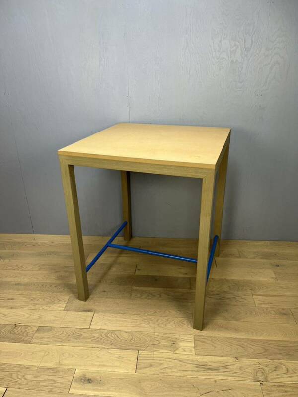 木製ハイテーブル　スクエアハイテーブル　足掛けフレームブルー　W800×D800×H1000