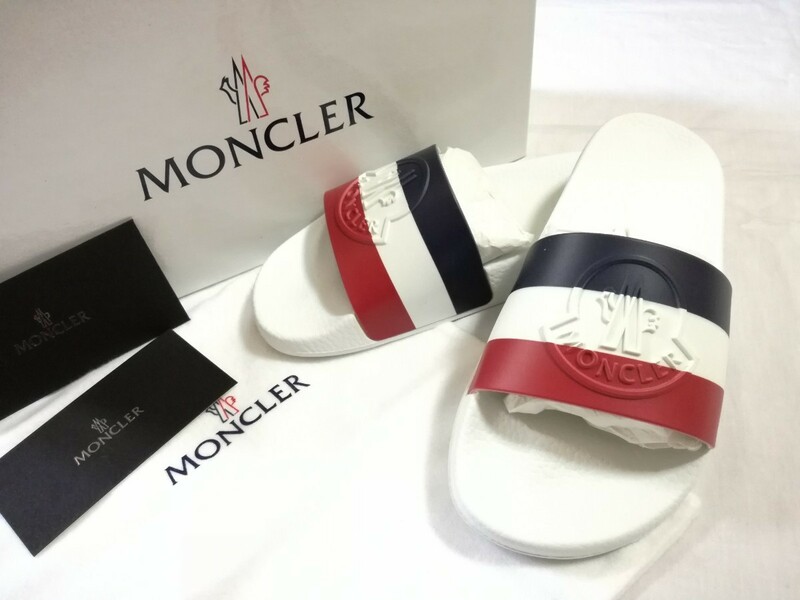 未使用 MONCLER モンクレール サンダル ロゴ トリコロール ホワイト シューズ シャワーサンダル