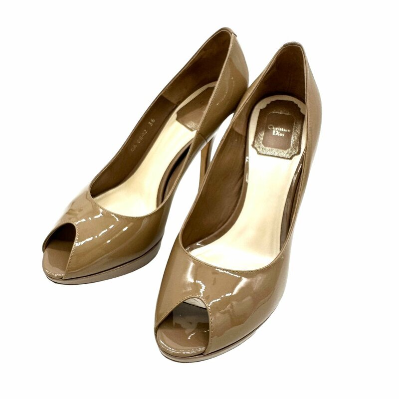 A918●美品●Christian Dior 　クリスチャンディオール■バックロゴ エナメル オープントゥ パンプス■36サイズ 23cm程度 レディース　靴　