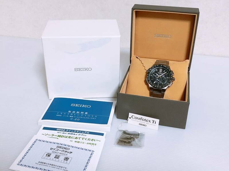 SEIKO セイコー ソーラー電波 GPS 衛星 チタン クロノグラフ デイト ワールドタイム メンズウォッチ 男性用腕時計 純正ベルト