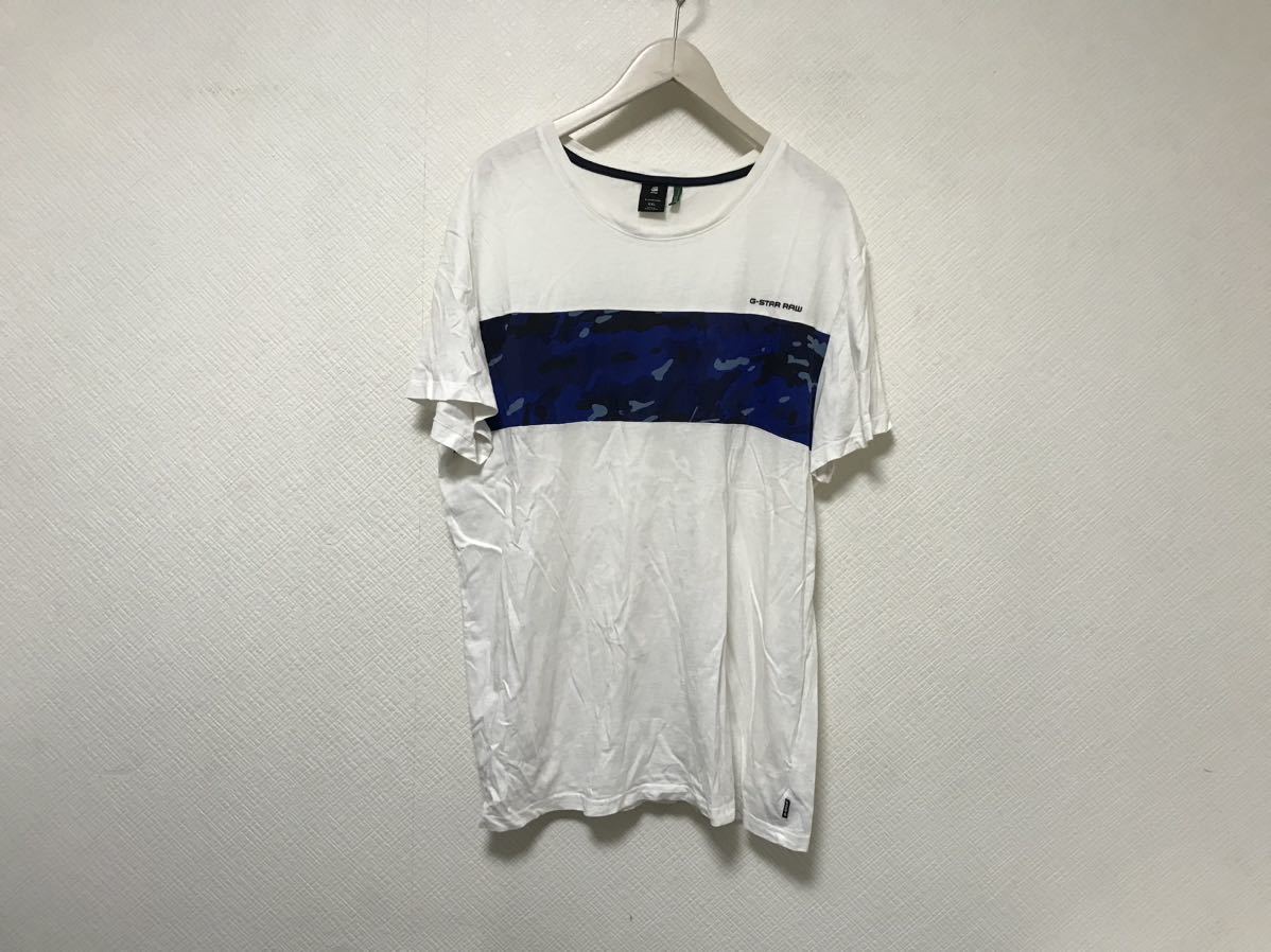 本物ジースターロウGSTARRAWコットン迷彩柄ロゴデカビッグ半袖Tシャツメンズサーフアメカジビジネススーツ2XL白ホワイトXXL