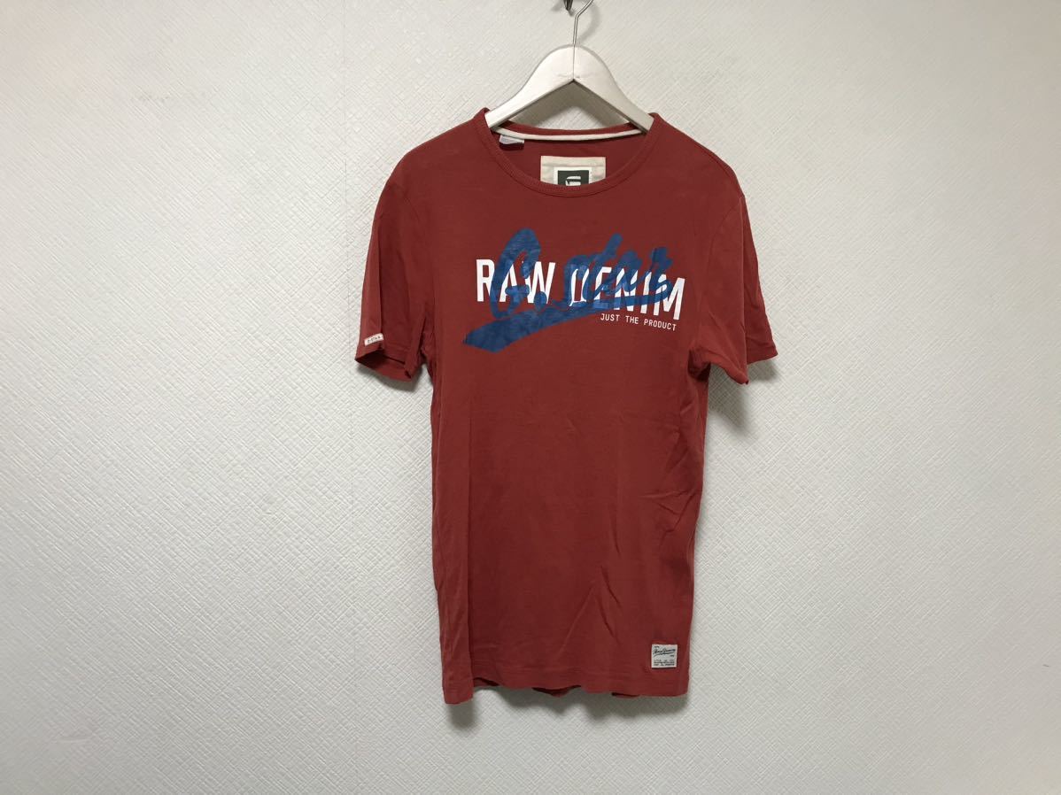 本物ジースターロウGSTARRAWコットンロゴプリント半袖TシャツメンズサーフアメカジミリタリービジネススーツゴルフL赤レッド