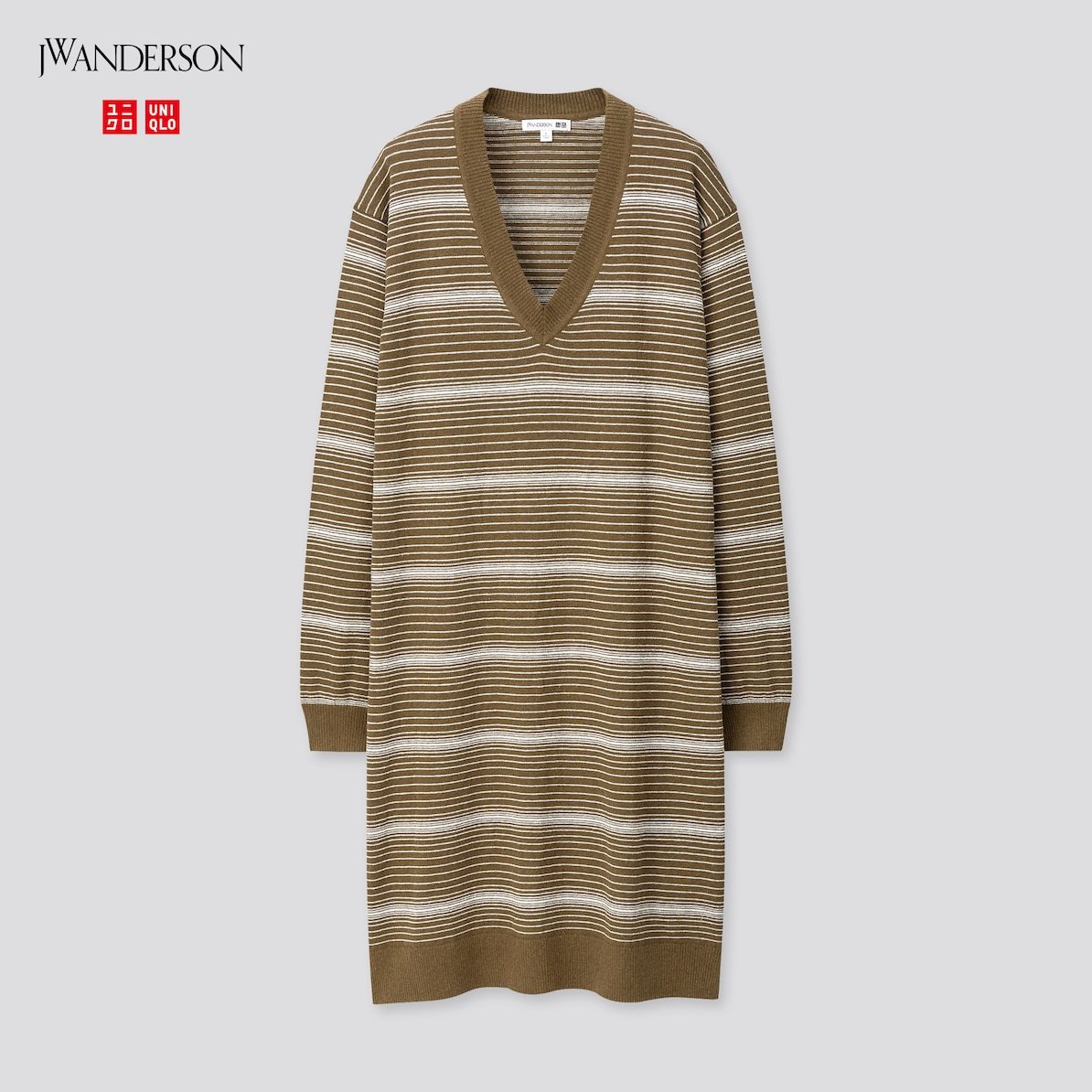 【オリーブ・M・新品】ユニクロ×JWアンダーソン JWANDERSON リネンブレンドVネックワンピース リネンを使った爽やかな風合い ニットワンピ
