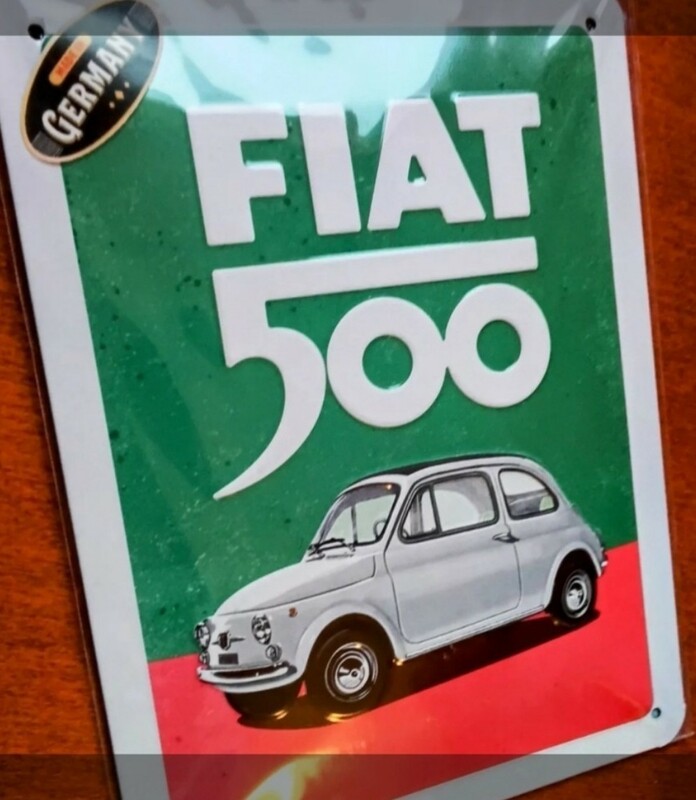 2【イタリア・ドイツ物】Fiat フィアットホーロー看板　500 シリアルナンバー付き 本物 ドイツ製です