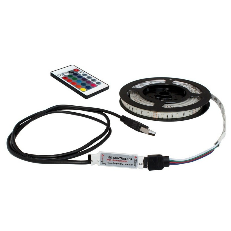 USB 流れる LED防水テープライト250cm RGB/カラフル[3528 SMD] 24キーリモコン型 白ベース DC5V