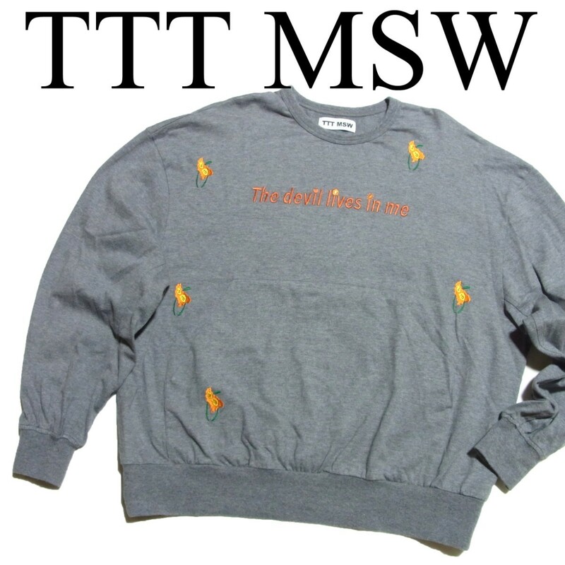 21SS TTT_MSW x BEAMS 別注 FLOWER EMBROIDERY LONG SLEEVE T フラワー刺繍 ロンT Tシャツ M グレー ビームス