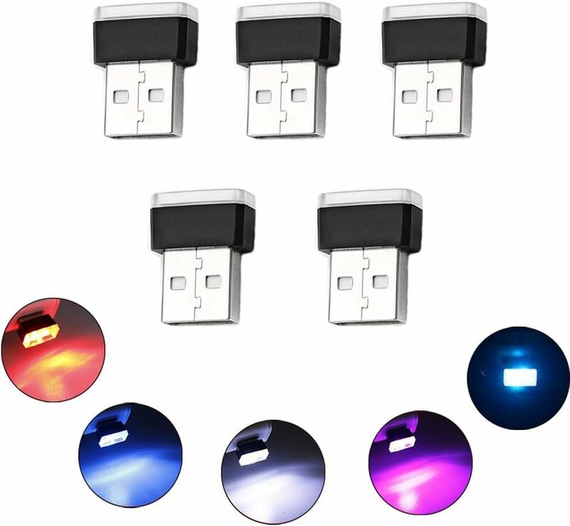 車内USBナイトライト 5個セット 車内照明 車内デコレーションライト 高輝度 単一面発光 USBソケット ワンボタン制御 USB
