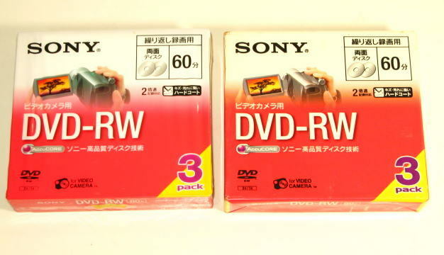 SONY　3DMW60A 　DVD-RW 　両面1層　8cm DVDディスク ビデオカメラ用　 1パック3枚入り　2パック ( 新旧パッケージ物 ) 6枚セット　未使用