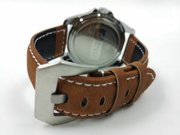 ミリタリー腕時計ベルト 本革レザー ウォッチバンド ステンレスバックル バネ棒付属 22mm ブラウン