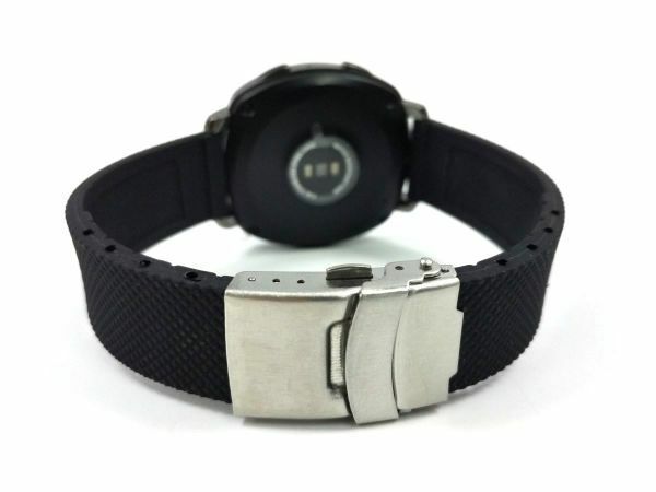 シリコンラバーストラップ Wロックバックル 交換用腕時計ベルト ザラザラ ブラック 20mm