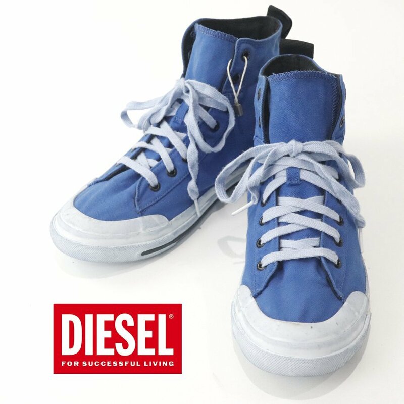 相場価格\19,800- 美品 DIESEL ディーゼル S-Astico Mid Cut キャンバス ミドルカット スニーカー ブルー 青 27cm メンズ 靴 シューズ-