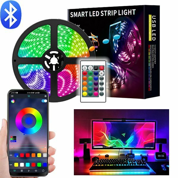 ledテープライト テープライト RGB USB 間接照明 3m 大粒LED 照明テープ 音楽連動 APP連動 1600万色 調光可能 簡単設置 防水 切断可能