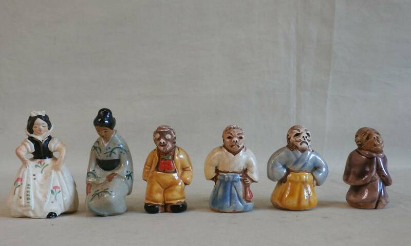 女性像　2体　男性像　4体　洋服　和服　ドレス　中古品　焼き物　創作人形　陶磁器　　