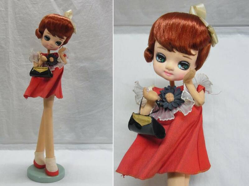 【おでかけ】昭和レトロ☆ポーズ人形 高さ約39cm☆リボン 赤 ミニワンピース さくら人形 ドール 人形 置物 ビンテージ レトロ 80