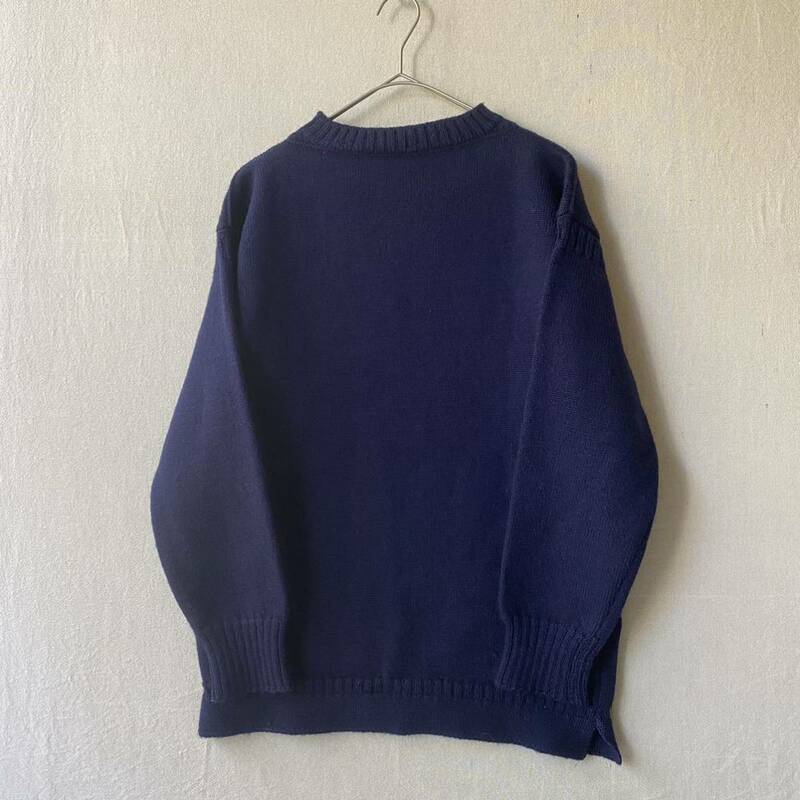 イギリス製 Guernsey WOOLLENS ガンジー セーター / 40 ネイビー ニット アラン フィッシャーマン ビンテージ ユーロ K3-10029-1638