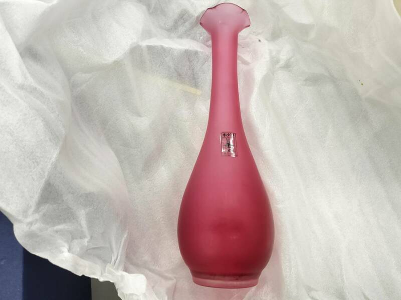 昭和 レトロ きたいち 北一硝子 花瓶 花器 ピンク 吹きガラス フラワーベース