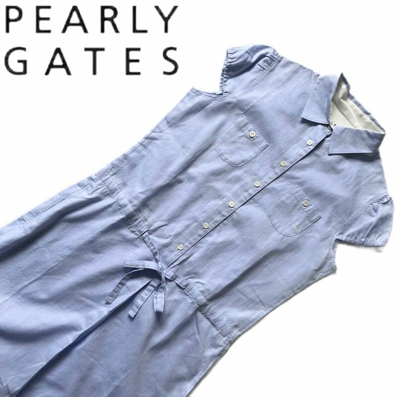 【送料無料】Pearly Gates パーリーゲイツ　シャツワンピース　スカート ブルー　L 2 インナーパンツ付　レディース　ゴルフ　GOLF 青