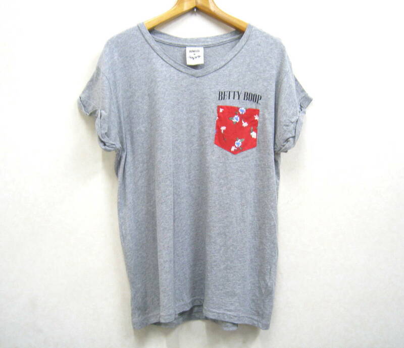 DENIFITS×BETTY BOOP■デニフィッツ×ベティブープ ベティちゃん Vネック Tシャツ レディース サイズL