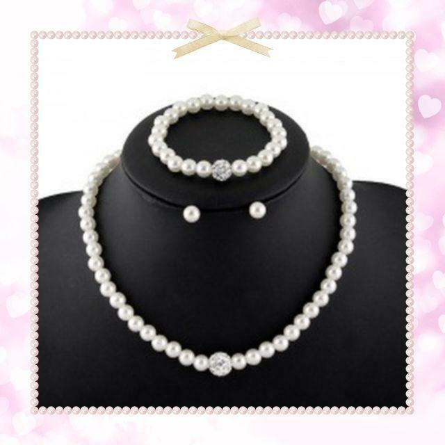 【ネックレス】【ブレスレット】【ピアス】【3点セット】175 パール★お買い得