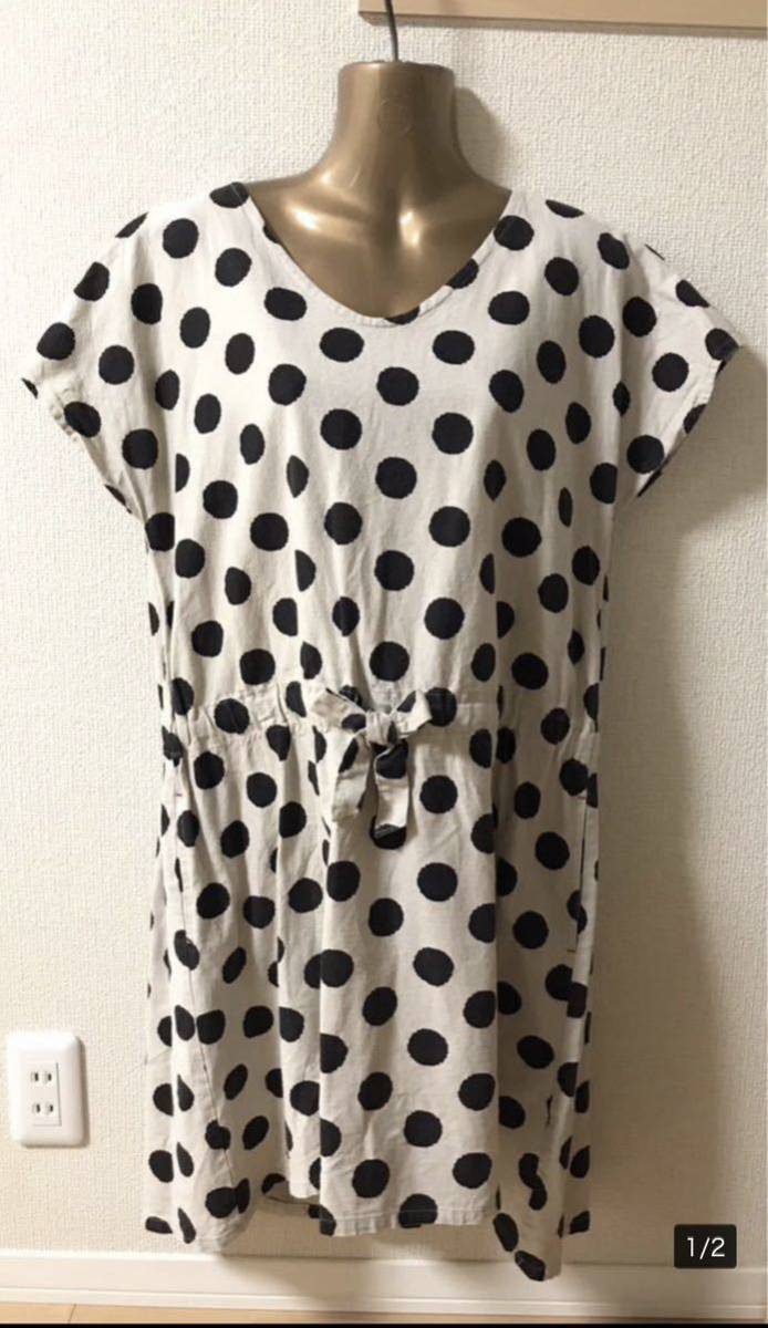 mur mur ntr 水玉 ドット 半袖 リネン混ワンピース