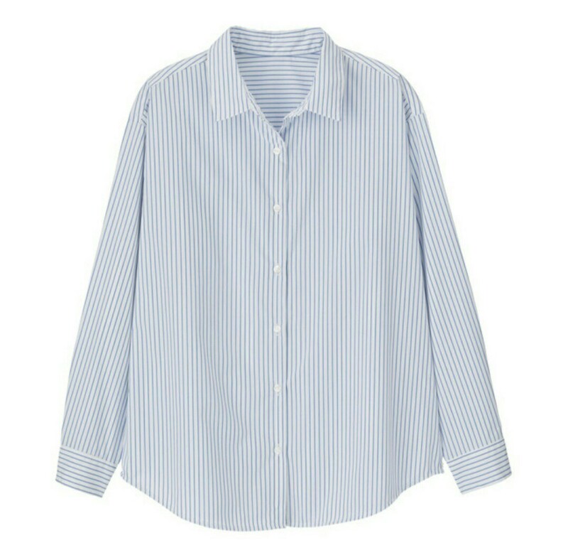 Lサイズ 新品 未使用 2wayオーバーサイズシャツ カシュクール ストライプシャツ ホワイト ブルー 長袖シャツ GU 羽織りにも 送料無料