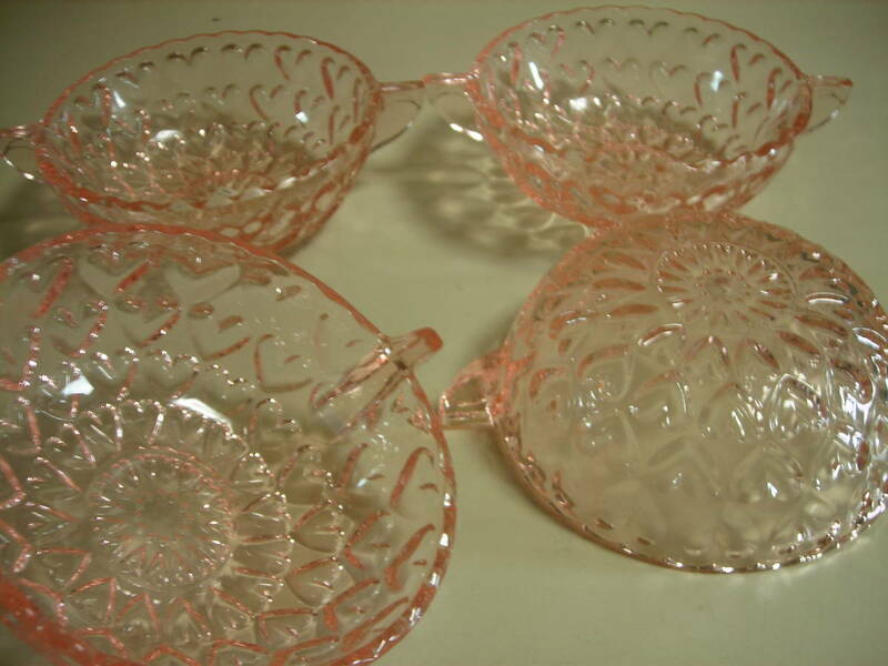 R5 10★昭和レトロ　TOYO ガラス ハートシリーズ ピンク デザートカップ４個セット　洋食器小鉢