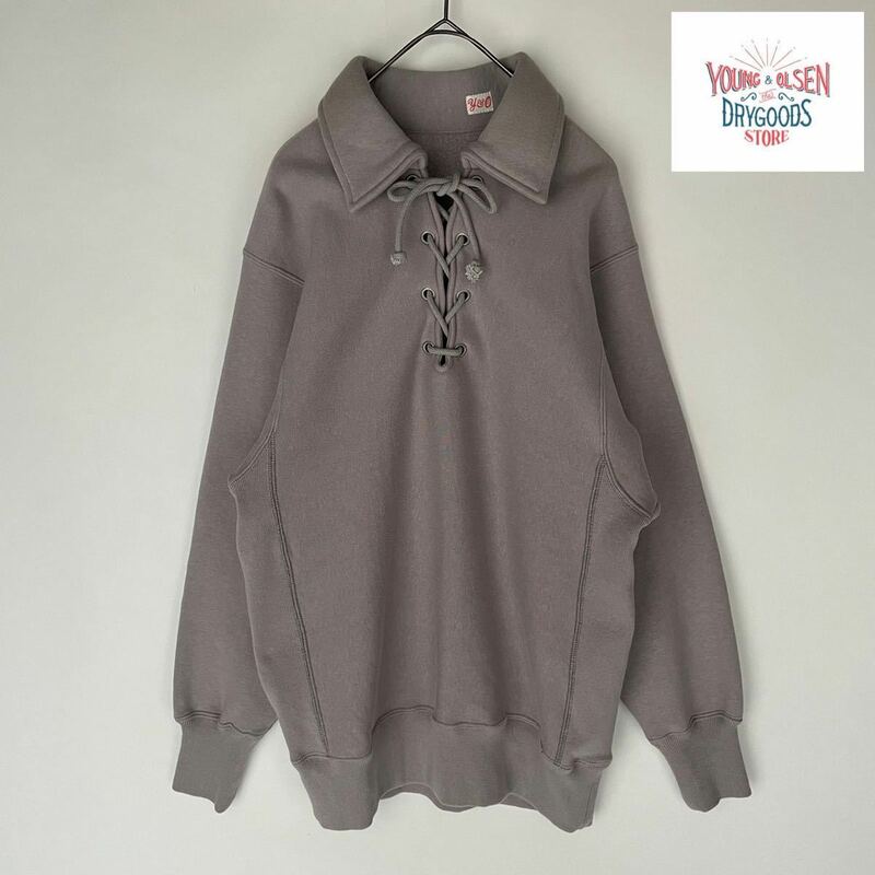 YOUNG & OLSEN The DRYGOODS STORE ヤングアンドオルセン 新品 タグ付き 完売色 2 REVERSE LACE UP SWEAT グレー コットン100% size 2