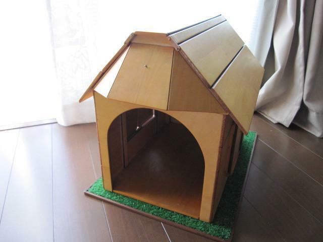＊【新品】ハンドメイド 小型犬用 開閉屋根式 犬 小屋 木製 ハウス 家 ベッド 未使用 1点物＊