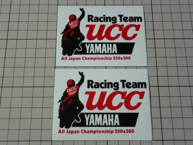 正規品 Racing Team UCC YAMAHA ステッカー 2枚 当時物 です(89×68mm) レーシング チーム ユーシーシー ヤマハ