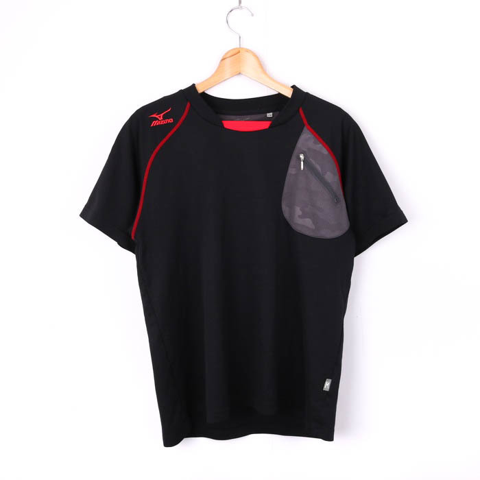 ミズノ 半袖Tシャツ 胸ポケット 部分メッシュ スポーツウエア メンズ Mサイズ ブラック Mizuno