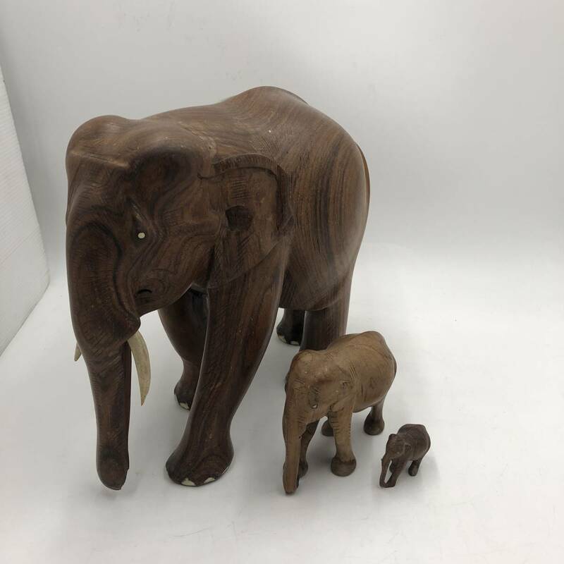 「象」 木彫り 置物・インテリア 大・中・小3体セット