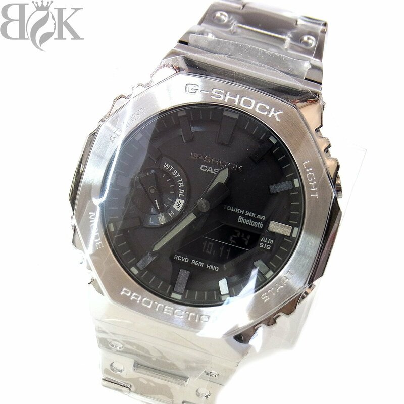 未使用品 カシオ G-SHOCK 2100シリーズ GM-B2100D-1AJF フルメタル メンズ 腕時計 デジアナ 電波ソーラー シルバー ブラック 動作品 〓