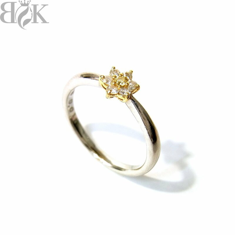 美品 スタージュエリー K18 Pt900 ダイヤリング 指輪 フラワー イエローゴールド プラチナ 約7.5号 0.11ct 0.018ct 総重量約2.9g 洗浄済 〓
