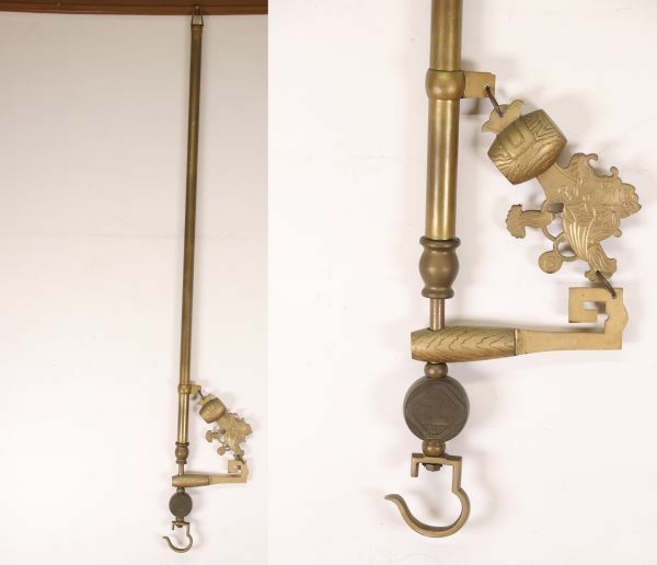 BE355　真鍮製　鍵横木　宝尽くし　自在鉤　囲炉裏　炉鍵 炉かぎ 炉鉤 古民具