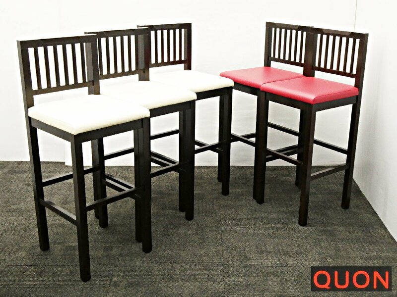 ○5脚セット! QUON クオン ハイチェア カウンターチェア ダイニングチェア 木製フレーム 店舗用 椅子 飲食店用椅