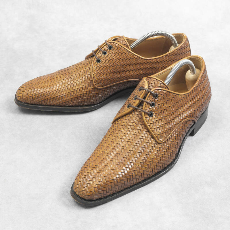 高級ITALY製『SUTOR MANTELLASSI』イントレチャート 革靴 40(25cm相当) ブラウン レザーシューズ ストールマンテラッシ メンズ 管理10159