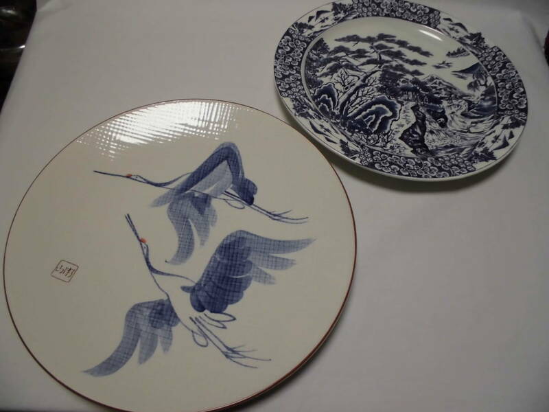 鶴の絵　松の絵　大皿