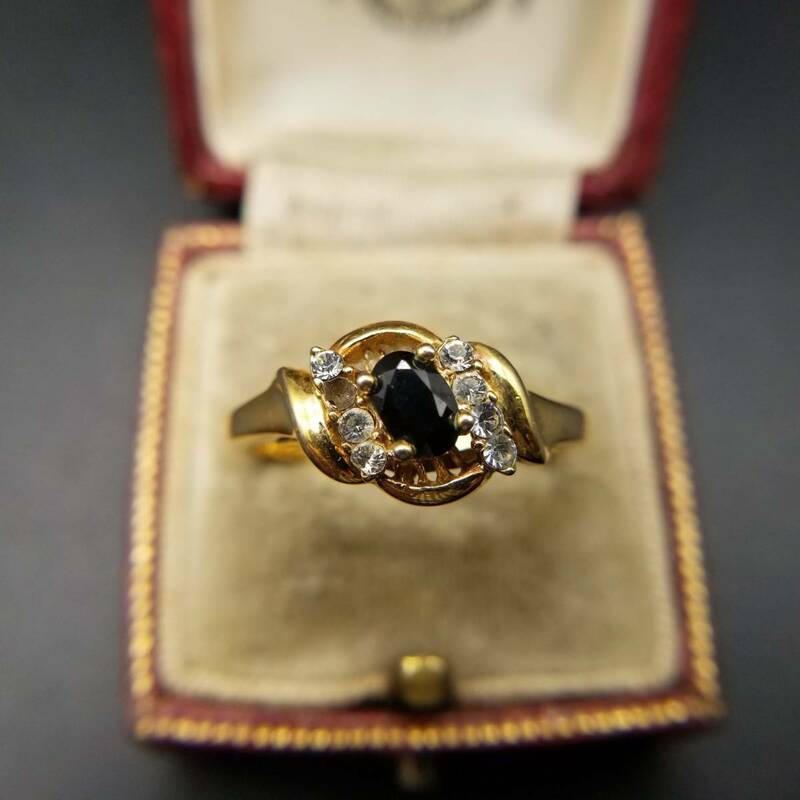 ブラックストーン ゴールドトーン 米国 アールデコ ヴィンテージ リング 指輪 コスチュームジュエリー ビンテージ アクセサリー YNR⑧